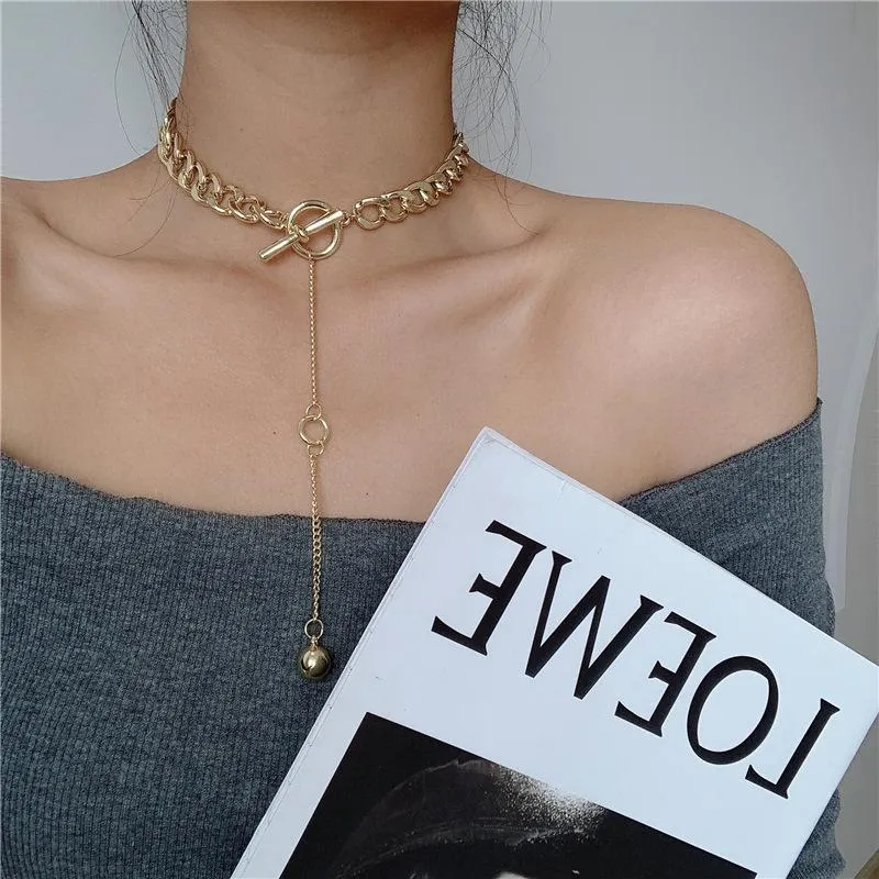 New Punk Necklace Vintage TO Ball Pendant Necklace for Women Gothic Jewelry Gold Chain Chokers Necklaces Femme Colliers 2020