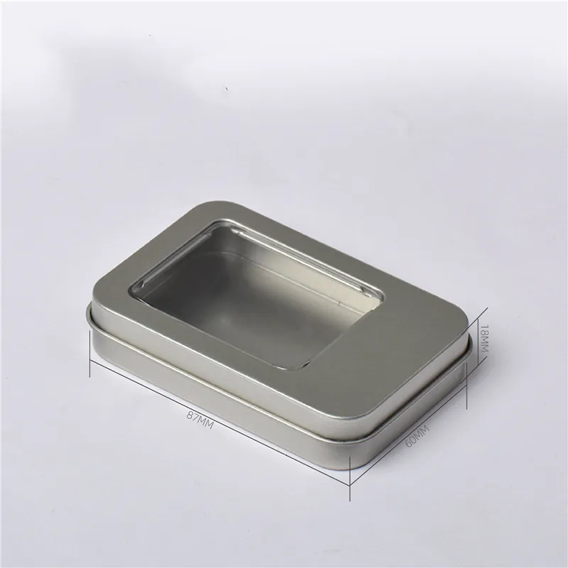 Пользовательские коробки логотипа прямоугольные равнинные металлические олова USB флэш-накопительные приводы упаковочные коробки с прозрачным окном для подарка значка ногтей AS317
