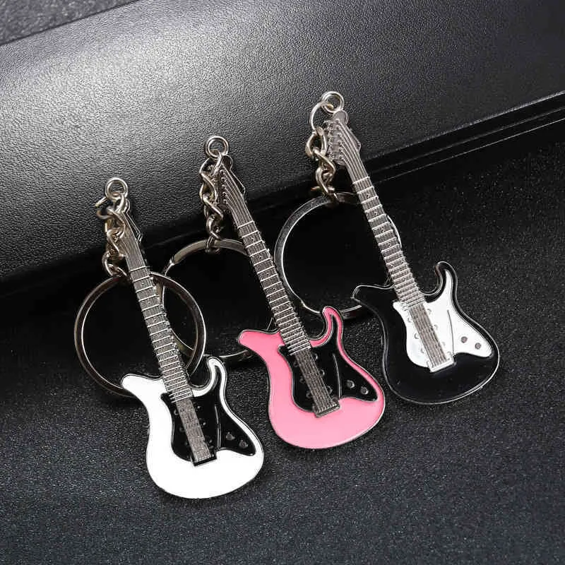 Porte-clés Meilleure vente guitare porte-clés créatif petit cadeau dessin animé laser lettrage instrument de musique barre pendentif