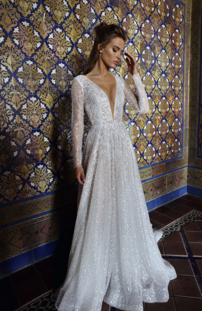 green emerald velvet dress Elegant A-line Spaghetti Straps Backless Sparkle Wedding Dresses, FC5831 main image 1