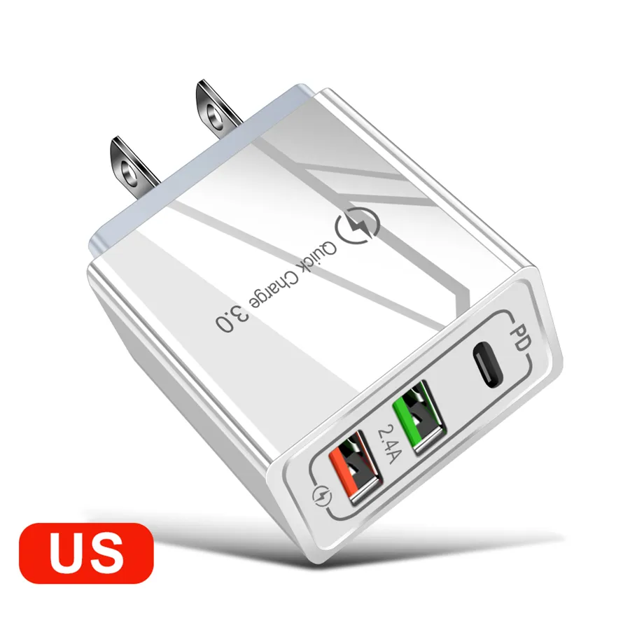 36W 3 puertos tipo c PD QC3.0 UE EE. UU. Cargador de pared Adaptadores de corriente USB para Samsung Galaxy S6 S20 S21 Htc Android teléfono pc