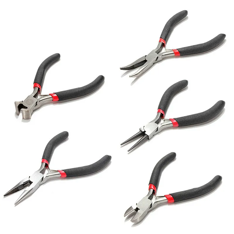 5Pcs Jewellery Mini Pliers Set Kit Cutter Chain Round Bent Needle Beading Making Repair Tools forceps Y200321
