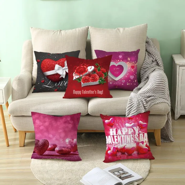 Cadeaux saint valentin coeur rouge amour Rose taies d'oreiller Polyester housse de coussin jeter canapé taie d'oreiller décorations de mariage