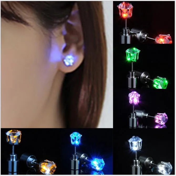 Stud Earrings Wholesale 1pc Women Men Punk Rock LED Bling Light Up Earrings Ear Studs Party Jewelry Gift Channel Earrings