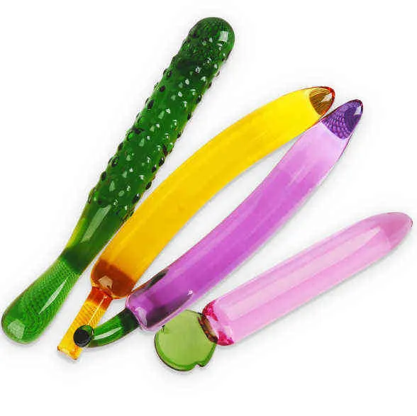 NXY Godes Gode En Verre Pénis Artificiel Godes Réalistes Pour Femmes Fruits Forme De Légumes Dispositif De Masturbation Féminine Plug Anal Sex Toy 0105