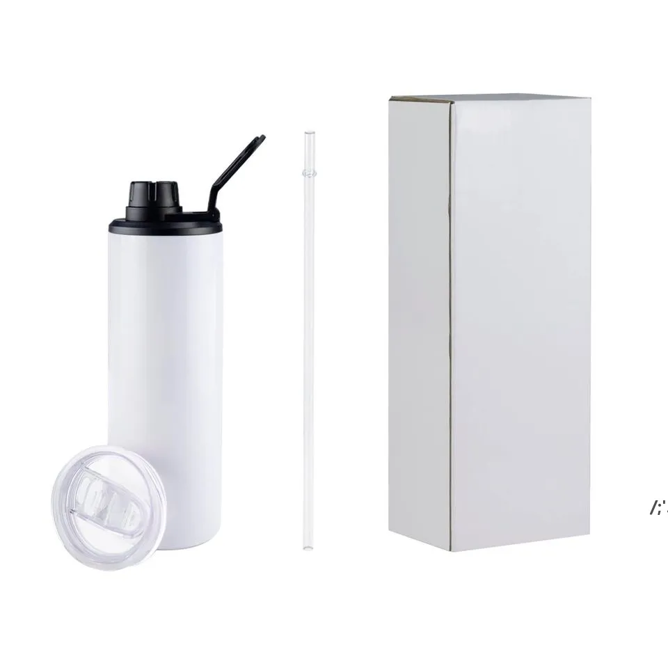20oz Sublimation straight tumblers blank Glossy tumbler With Dual Lids clear Straws boxes Stainless Steel white Bottle by sea JJB14451
