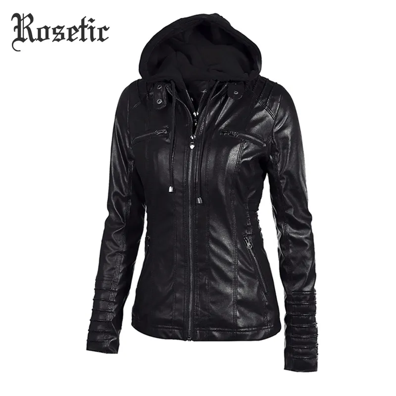 Rosetische Gotische Kunstleder Mäntel Frauen Hoodies Winter Herbst Motorradjacke Schwarz Oberbekleidung Faux Leder PU Jacke Mantel Heiß LJ201012