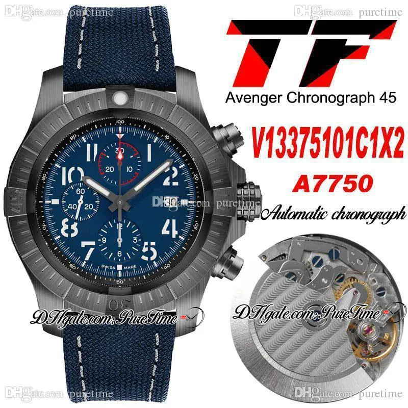 TF Night Mission 45 ETA A7750 Cronografo automatico Orologio da uomo Acciaio PVD Quadrante blu Indicatori numerici bianchi Cinturino in nylon V13375101C1X2 Cronometro Orologi Puretime b2