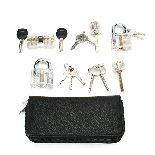 24PCS Enkelkrokslåsplocksuppsättning med 5 pcs Transparent Lock Locksmith Practice Training Skill Set