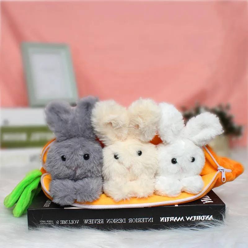 Easter Party Rabbit Toys Gray White Light Yellow Bunny Stuffed Toy in a Carrot for Kids Gifts Spring Holiday Decorations