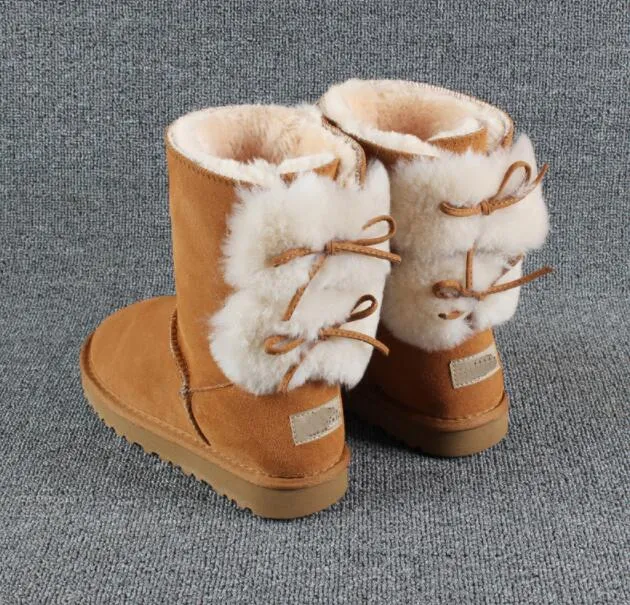 Hot verkoop AUS U3280 korte 2 Boog vrouwen snowboots Mode stijl strik warm houden korte winter Lederen Schapenvacht laarzen coupon G3280