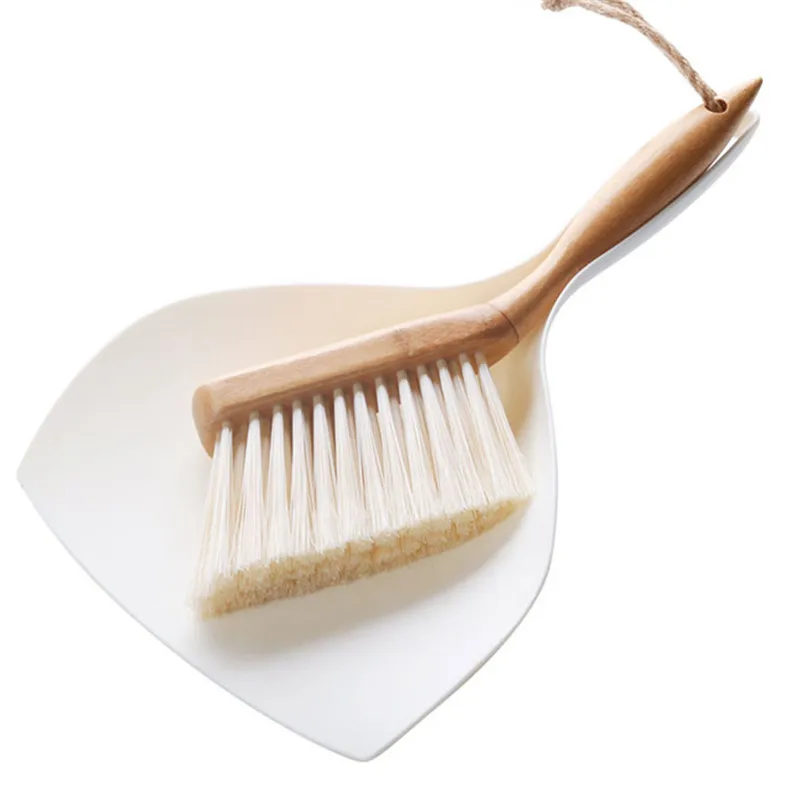 Hand-Held Mini Brush and Dustpan Set White Brushes Broom with Wooden Handle for Table Desk and Sofa