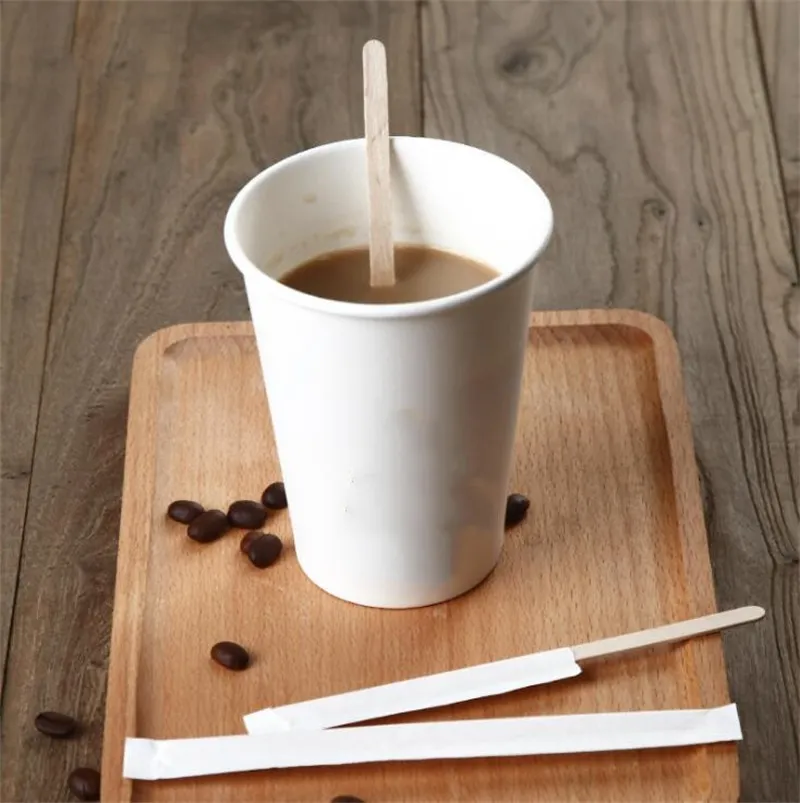 14cm Jednorazowy Naturalny Drewno Kawa Mieszanie indywidualnego pakietu Drewniane Mieszanie Popsicle Cupcake Pałeczki do kawiarni Kawiarnia