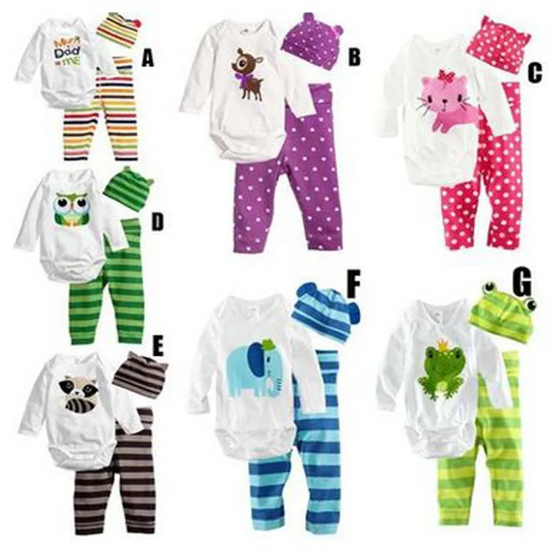 cotton summer infant baby boy clothes cute long sleeve Romper+Hat+Pants Clothing Set Newborn Jumpsuit suits baby girl clothes