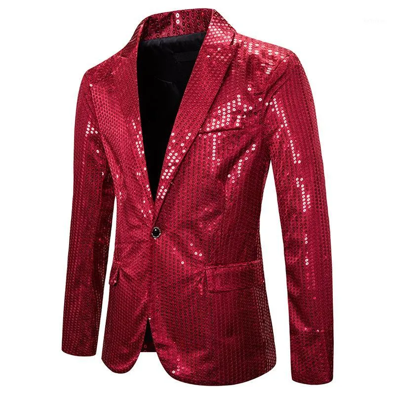 Rode Pailletten Glitter Blazer Mannen Nachtclub Fancy Casual Jasje Jas Mannelijke Heldere Prom Show Host Stadium Kleding Europese Size12829