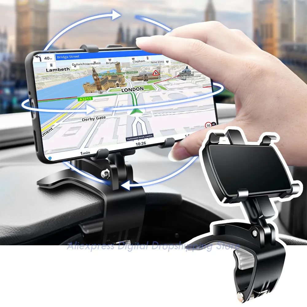 Universal Dashboard Car Phone Holder Easy Clip Mount Stand GPS Display Bracket Car Front Support Stand för iPhone Samsung Xiaomi