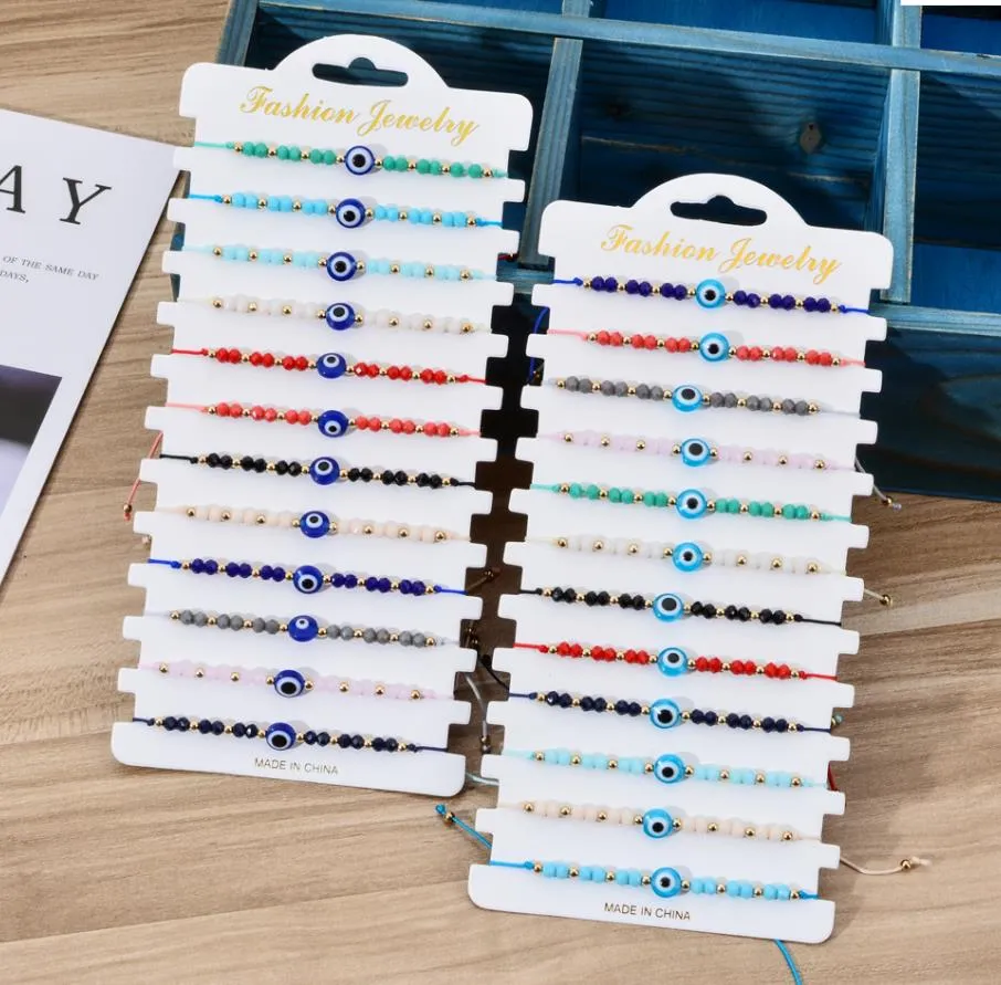 12 sztuk / zestaw Turcja Blue Evil Eye Bransoletka Kobiety Handmade Lina Łańcuch Kryształ Koraliki Bransoletki Dziewczyna Party Biżuteria Prezent