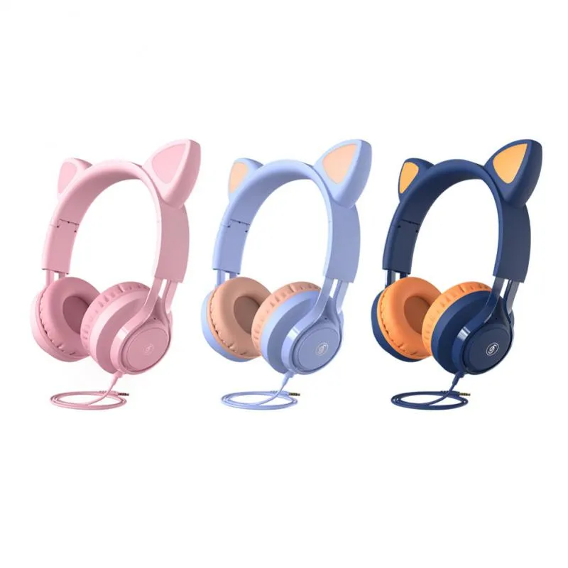 EP08 Cute Kids Wired Headphone With Microphone Girls 3.5mm Music Stereo Earphone Computer Mobile Phone Cat Ear Headset