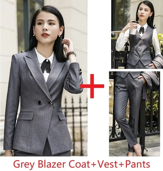 High Quality Fabric Women Business Suits 3 Piece Sets Pants and Jackets Coat  and Vest For Ladies Office Work Wear Pants Suits