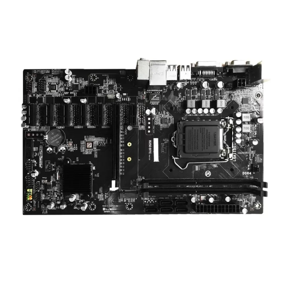 B250 BTC 6PCI-E Masaüstü Bilgisayar Anakart Profesyonel Anakart VGA + DVI Girişi USB 3.0 / 2.0 1151 DDR4 32G 7X PCIE Slots