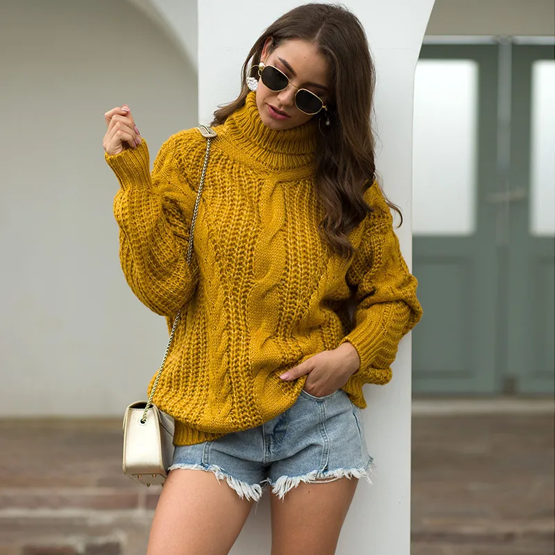 Breezora Autumn Loose Fit Turtleneck Knit Sweater For Women Cozy Oversized Pullover Soft Everyday Casual Top With Thick Warm Fabric Xl Size Khaki