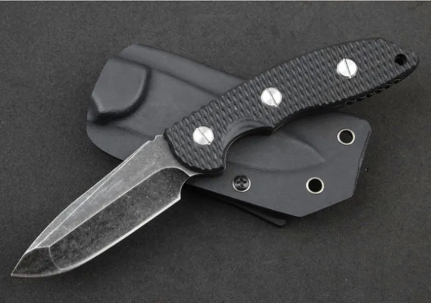 XM-18 Survival Straight Knife D2 Drop Point Stone Wash Blade Full Tang Black G10+ Stainless Steel Handle Knives With Kydex