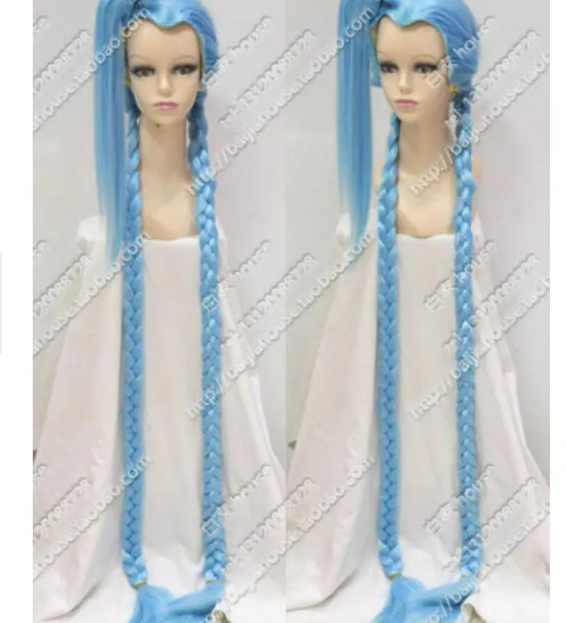 Long Braid Light Blue League of Legends Cosplay Party Wig Hair 150cm