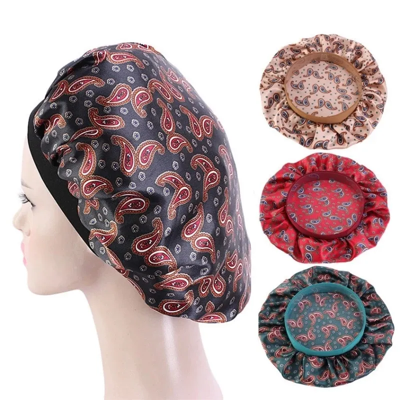 Fashion Amoeba Round Satin Cap Chemo Bonnet Turban Elastic Wide-Brimmed Night Hat Styling Coloring Adjust Hair Loss Caring