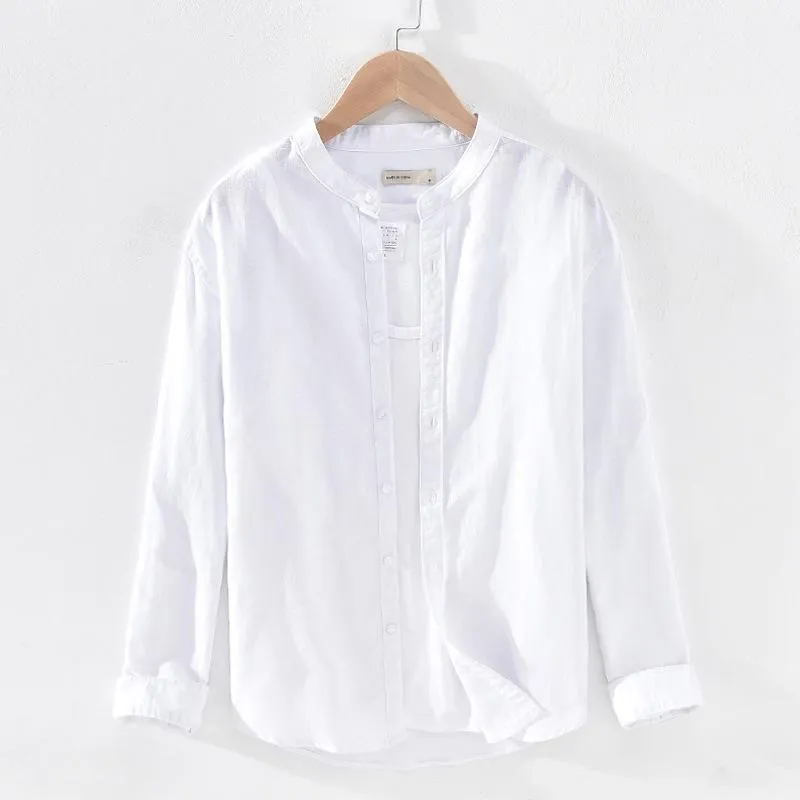 Men's Casual Shirts Top Quality Classic Solid Mandarin Collar Men Long-sleeved Cotton Linen Business Dress Shirt Male Camisas TS-5941