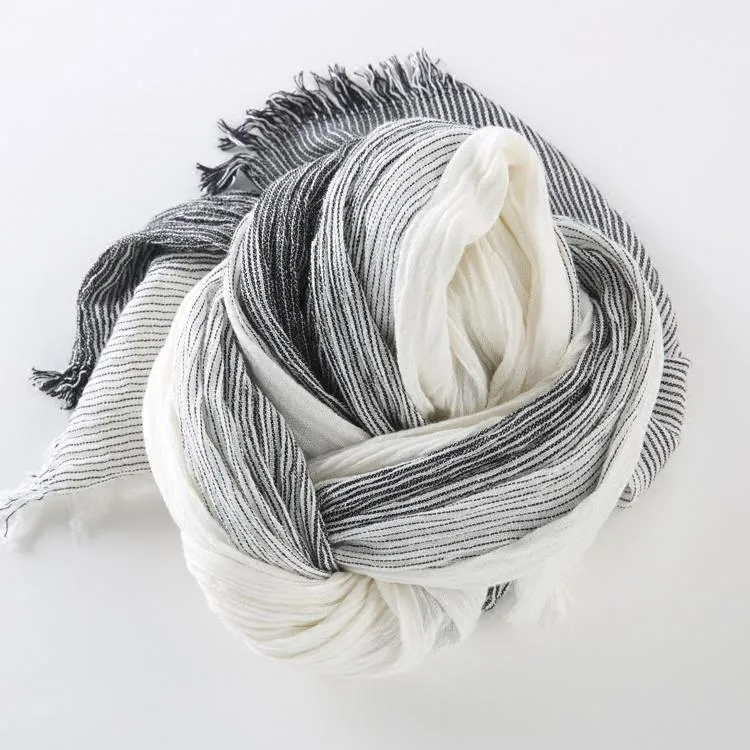 Chapéus, lenços luvas conjuntos estilo japonês arte primavera verão outono outono neutral listra planície puro algodão linho lenço gradual para homens e1
