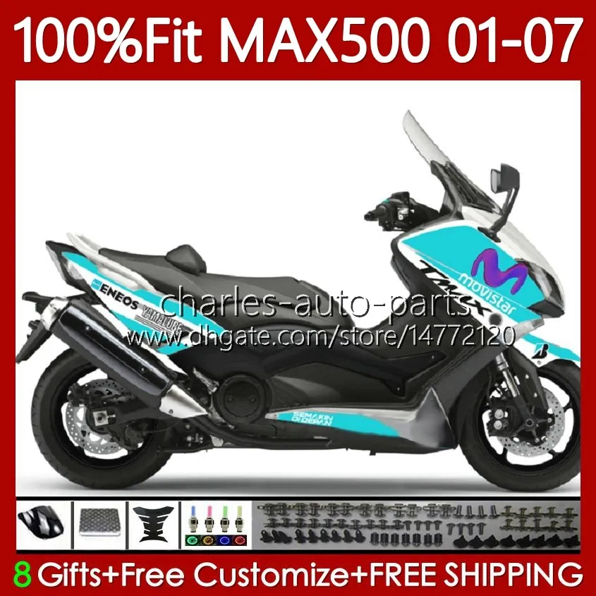 Einspritzkörper für Yamaha TMAX500 MAX-500 TMAX-500 109No.119 TMAX MAX Cyan Movistar 500 T MAX500 2001 2002 2003 2004 2005 2006 2007 T-MAX500 01 02 03 04 05 06 07 OEM-Verkleidungen