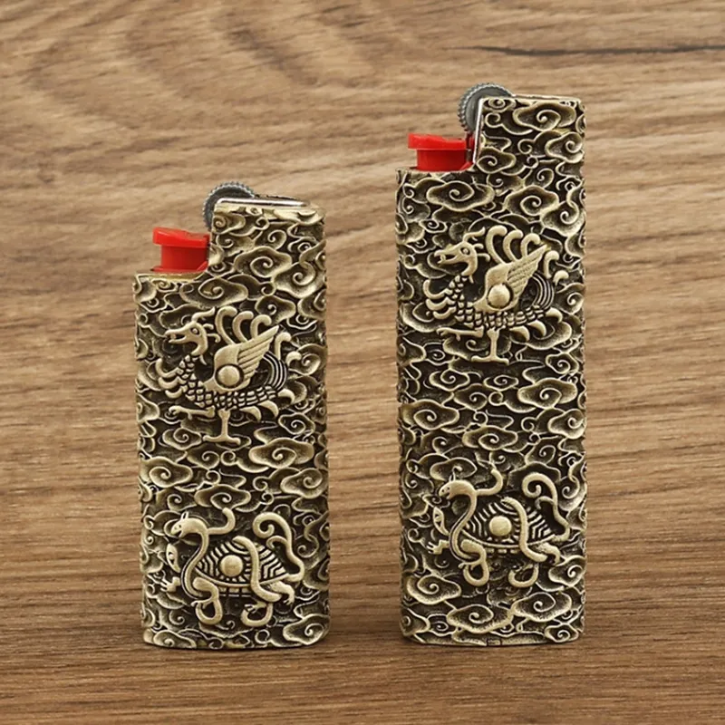 Cool Handmade Pattern Smoking Brass Protect Lighter Case Portable Dry Herb Tobacco Cigarette Box Holder Innovative Design Sleeve Sheath House Lighters Shell