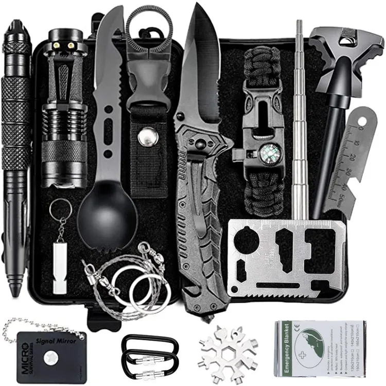 Outdoor avontuur survival self-help kit blazen fakkel mes eerste hulp deken firestick zelfverdediging en levensreddende apparatuur HW92