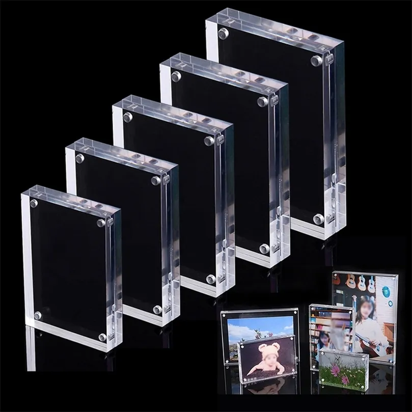 Chegada nova Chegada Duplo Clear Crystal Photo Quadro Desk Conjunto Acrílico Ímã Picture Peças Use Foto Moldura Magnetic Picture Foto 201212