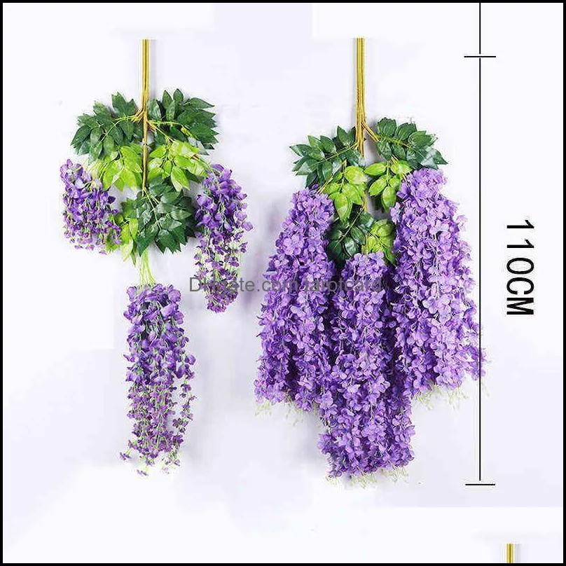 12Pcs / Wisteria False Silk Wreath Arch Wedding DIY Family Garden Office Party Decoration Pendant Wall Decoration 220110