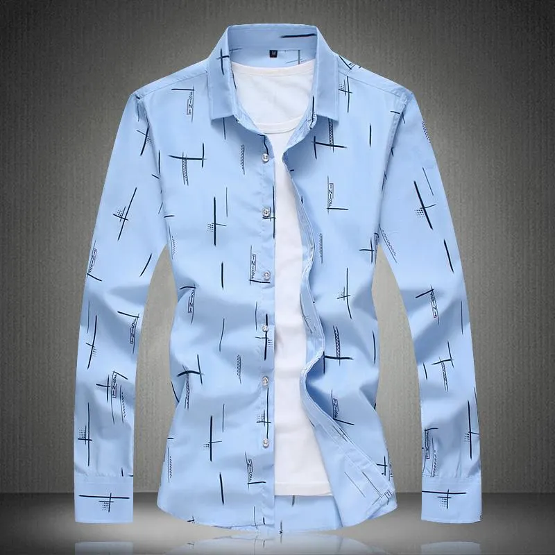 Camisas para hombre Camisa con estampado de verano de manga larga 2020 Camisas de vestir para hombre Moda informal Blanco Azul Tallas grandes M- 4XL 5XL 6XL 7XL # 3013256A
