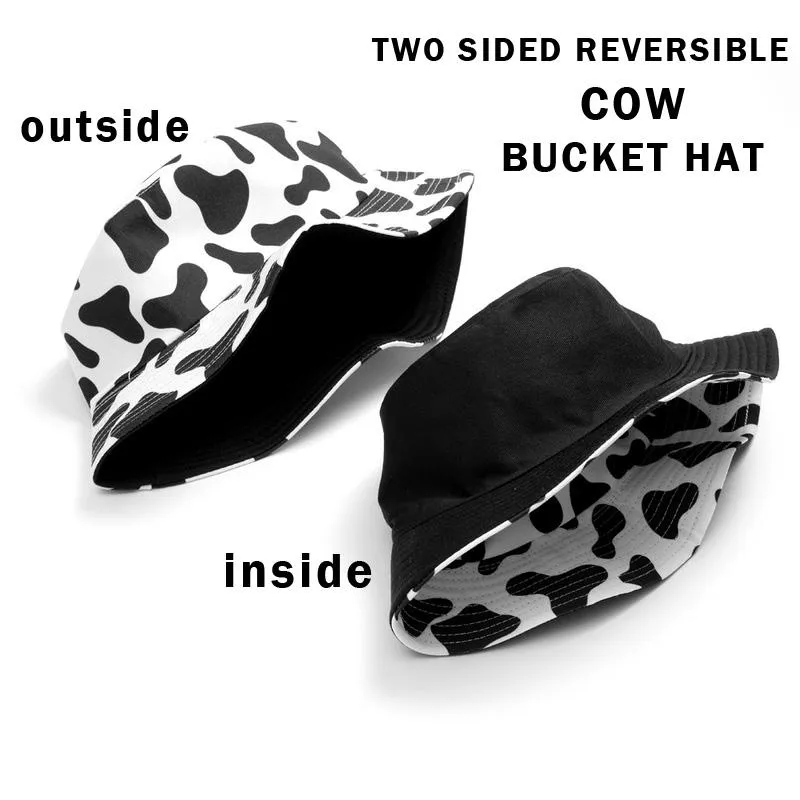 Reversible Black And White Cow Print Lemon Bucket Hat For Men And