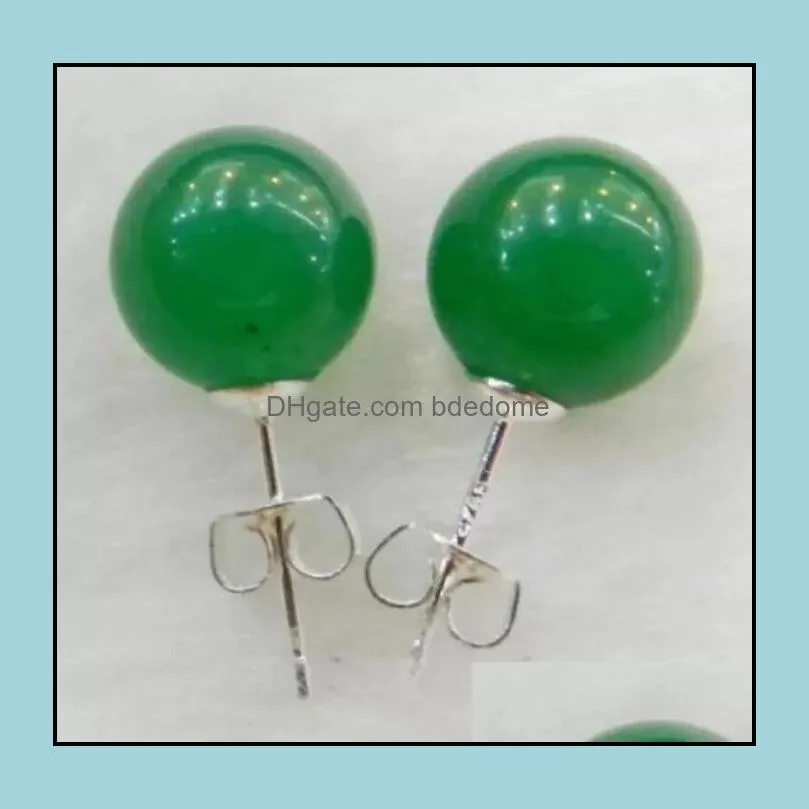 Stift Ohrringe Juwely Echt 10 mm natürlicher Grün Jadeit Jade 925 Solid Sier AAA Drop Lieferung 2021 JPVFW