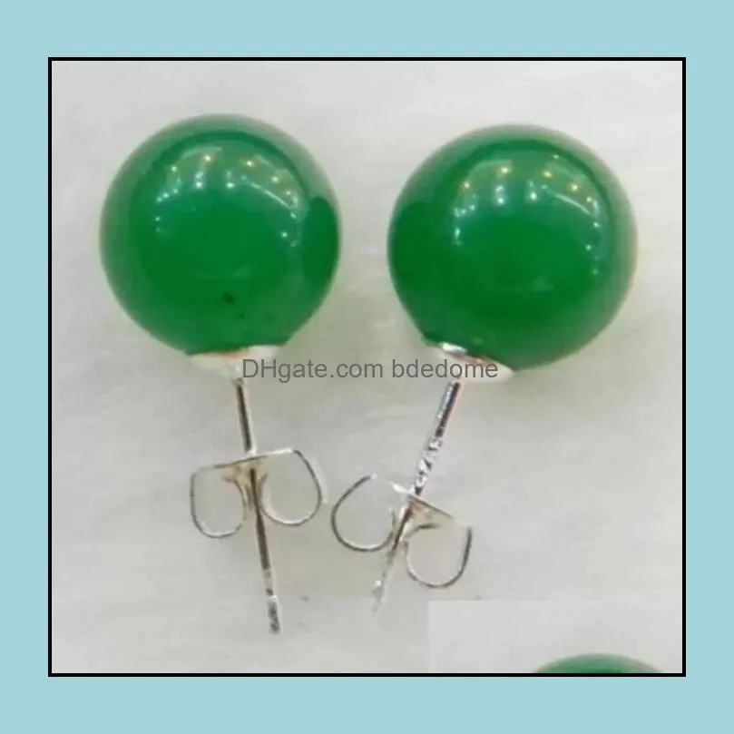 Brincos de garanh￣o j￳ias genu￭nas de 10 mm Green Jadeite Jade 925 Sier Sier AAA Drop Delivery 2021 JPVFW