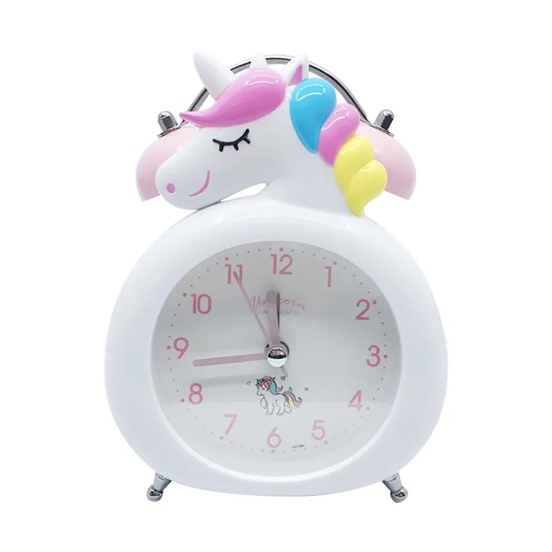 Dzieci Cartoon Unicorn Budzik Dzwonek Budzik Biurko Zegar Stołowy LED Zegary Digital Cyfrowe Licorne Reveil Prezent Kids 201222