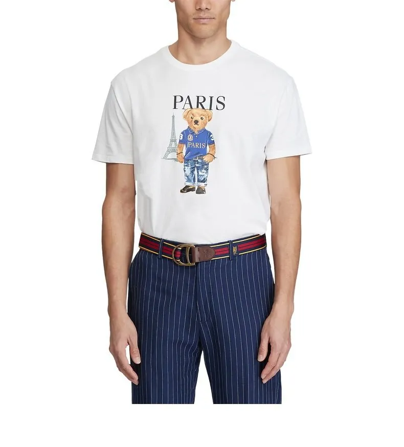 Мода роскошный дизайнер высококачественный Париж город Poloshirt Photo Photo на 100% хлопок футболка медведя того же размера, что и американский печать медведя, короткие с