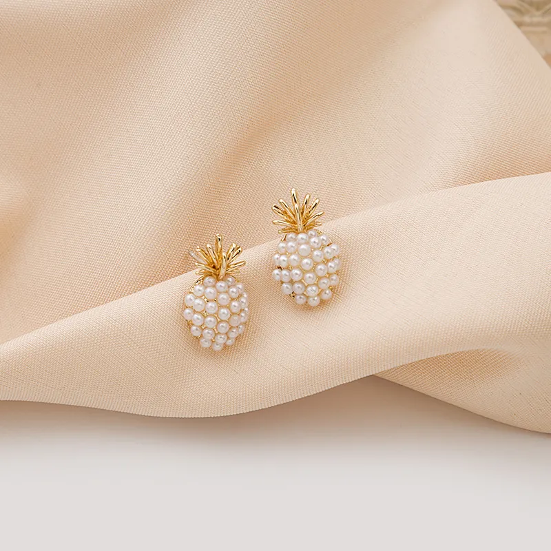 Klassisches Design, INS-Stil, vergoldet, Perlen-Ananas-Form, Ohrstecker, Schmuck für Frauen, Geschenk