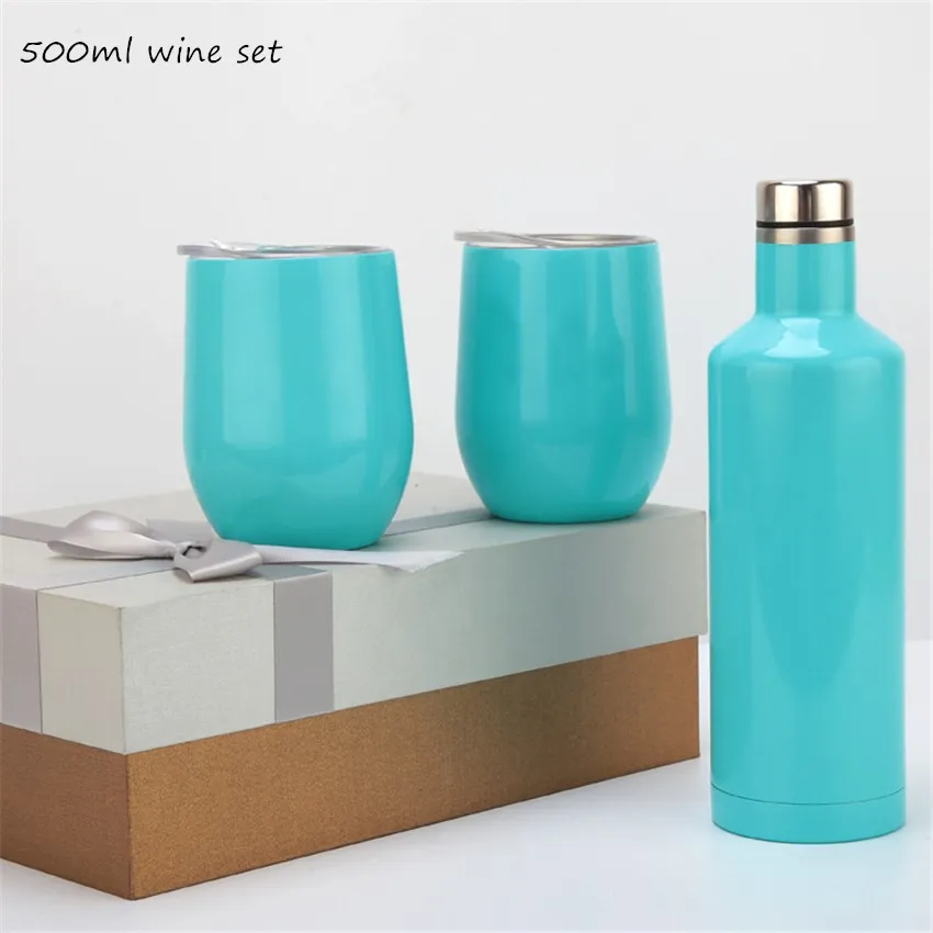 FedEx 500ml Wine Tumblers Set Wine Bundle Stainless Steel Wine Bottle Vacuum Insulated Bottle with Two Cups and Two Plastic Straw