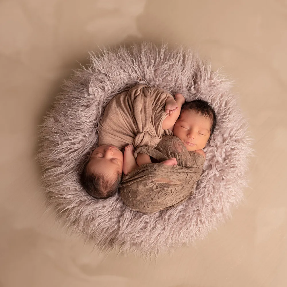 Baby Round Blanket Long Pile Faux Fur Photography Prop Newborn Photo Shoot Background Basket Filler Fotografia Accessories 201111