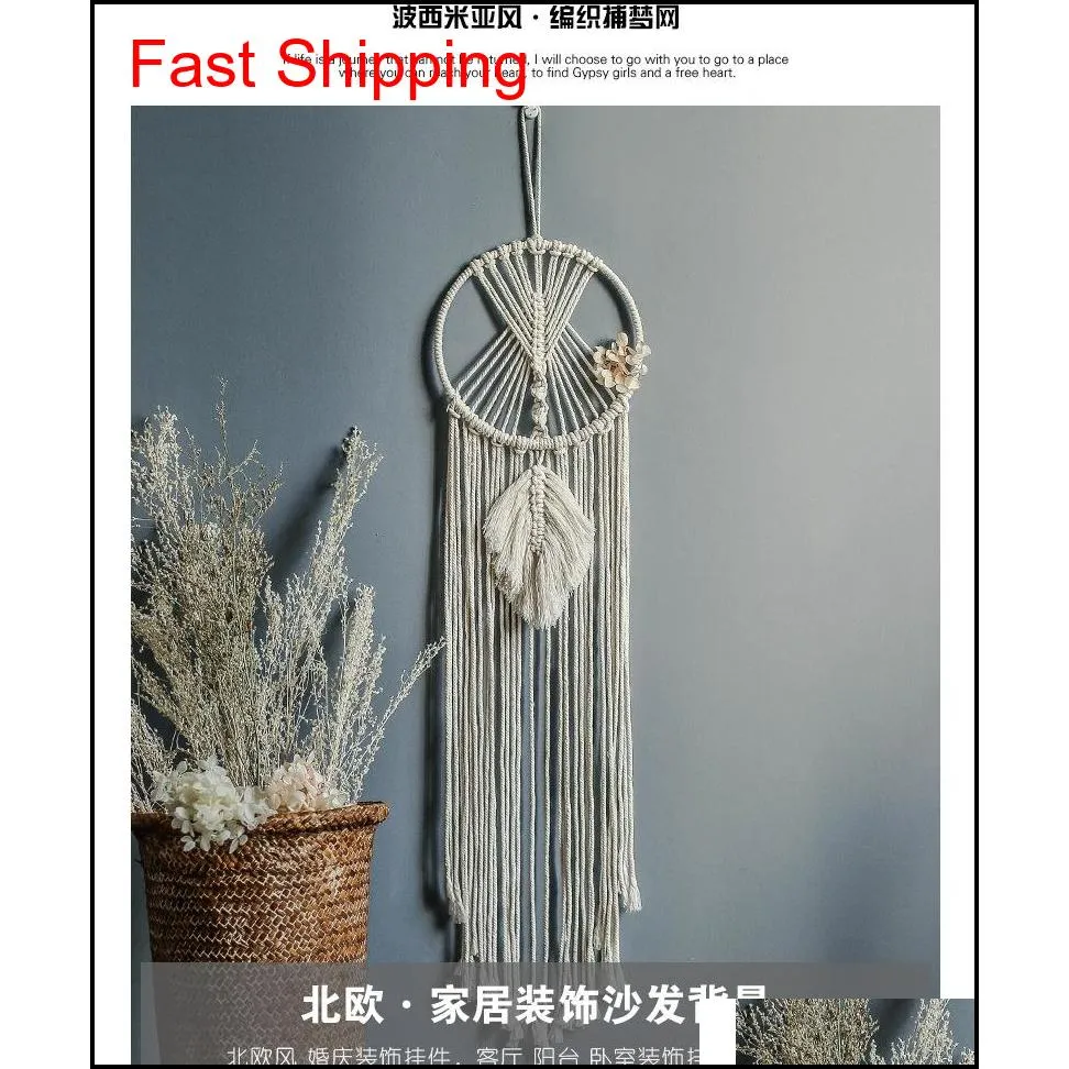 ins chic bohmian wall hanging tapestry leaves hand-woven cotton dreamcatcher decorative home pendant tapestry boho decor macrame