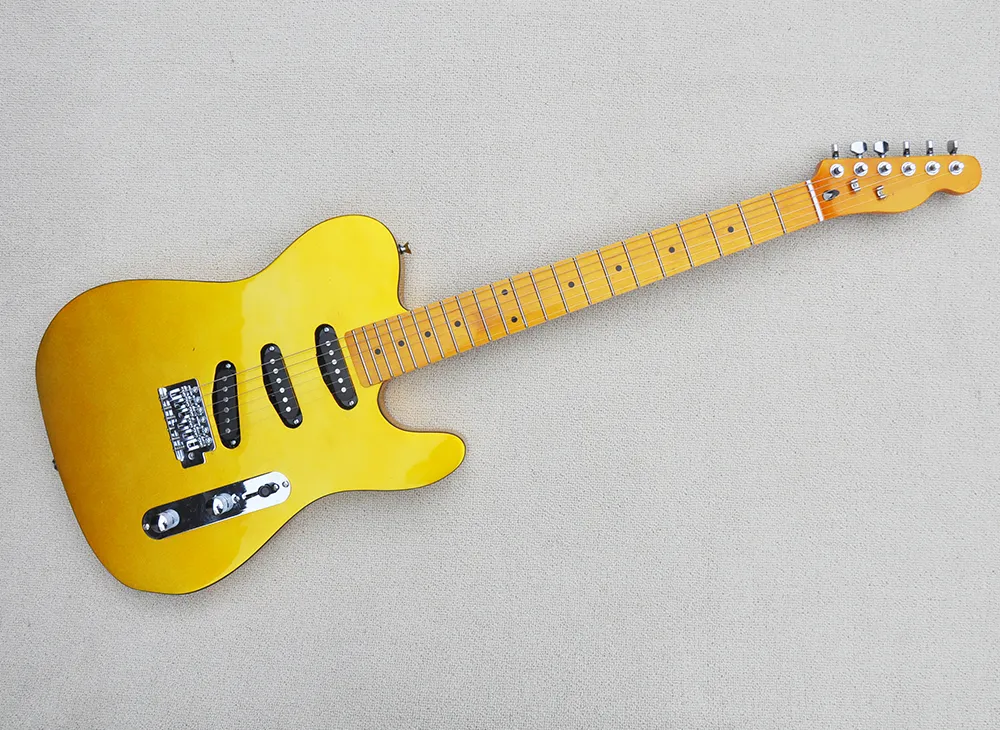 6 Strings Gold Electric Guitar with SSS Pickups,Yellow Maple Fretboard,Can be Customized