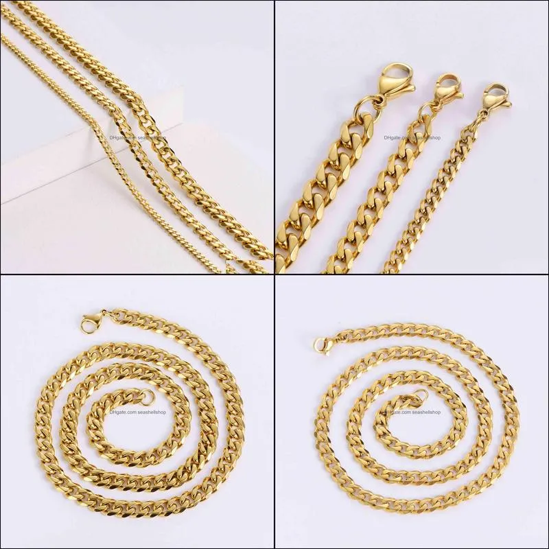 wholale hip hop womens men necklac cadenas cubanas 18k gold plated thick cuban link chain stainls steel