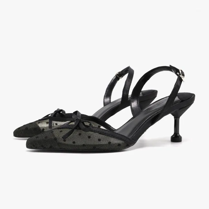 2020 slingback الدانتيل النساء مضخات أنيقة أشار تو رقيقة الكعب مكتب سيدة أحذية عالية الكعب الصنادل الإناث الأحذية الصيفية 1