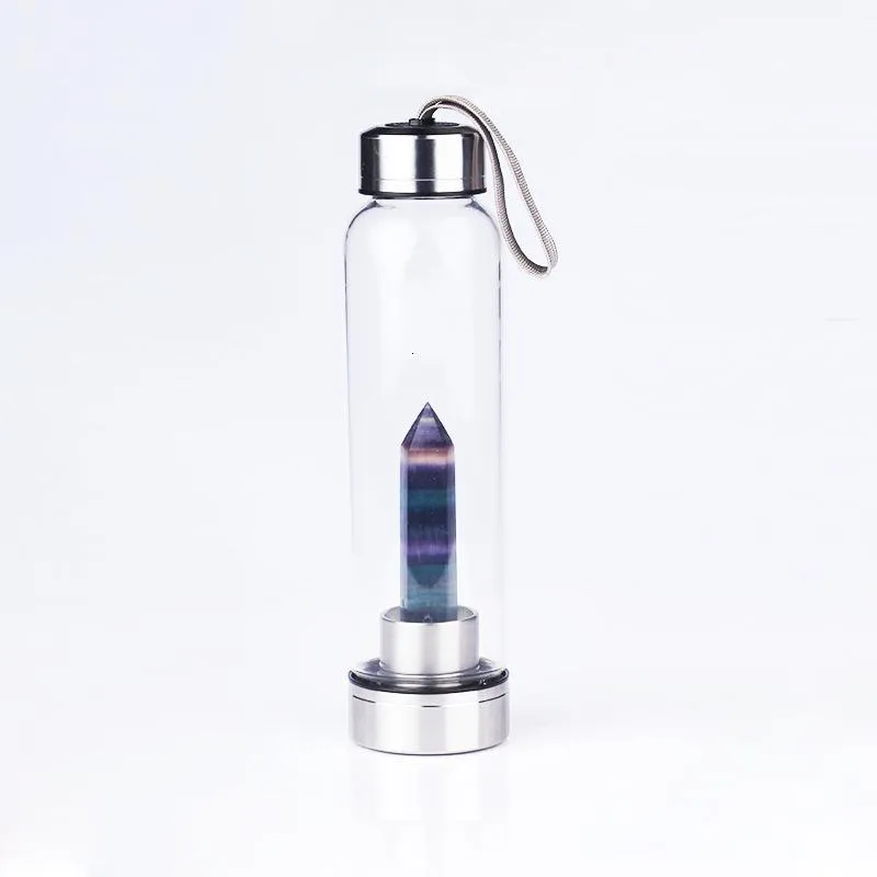 New Natural Quartz Gemstone Glass Water Bottle Direct Drinking Cup Glass Crystal Obelisk Wand Healing Wand Bottle With Rope Cup HH9-3682