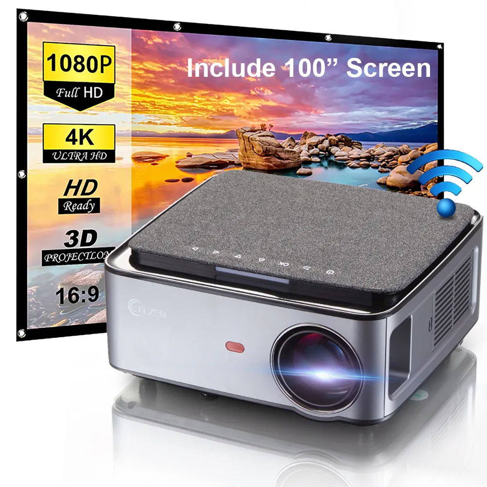 Flzen mx mini wifi projector 7500LM 1080p draagbare home theaterondersteuning 300in 4k drop play screen mirroring